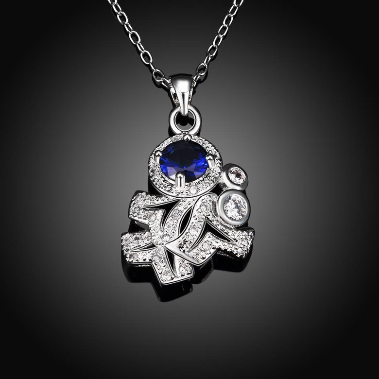 Wholesale Romantic Silver Plated blue CZ retro Necklace delicate hot sale women jewelry TGSPN011 1