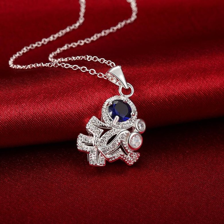 Wholesale Romantic Silver Plated blue CZ retro Necklace delicate hot sale women jewelry TGSPN011 3