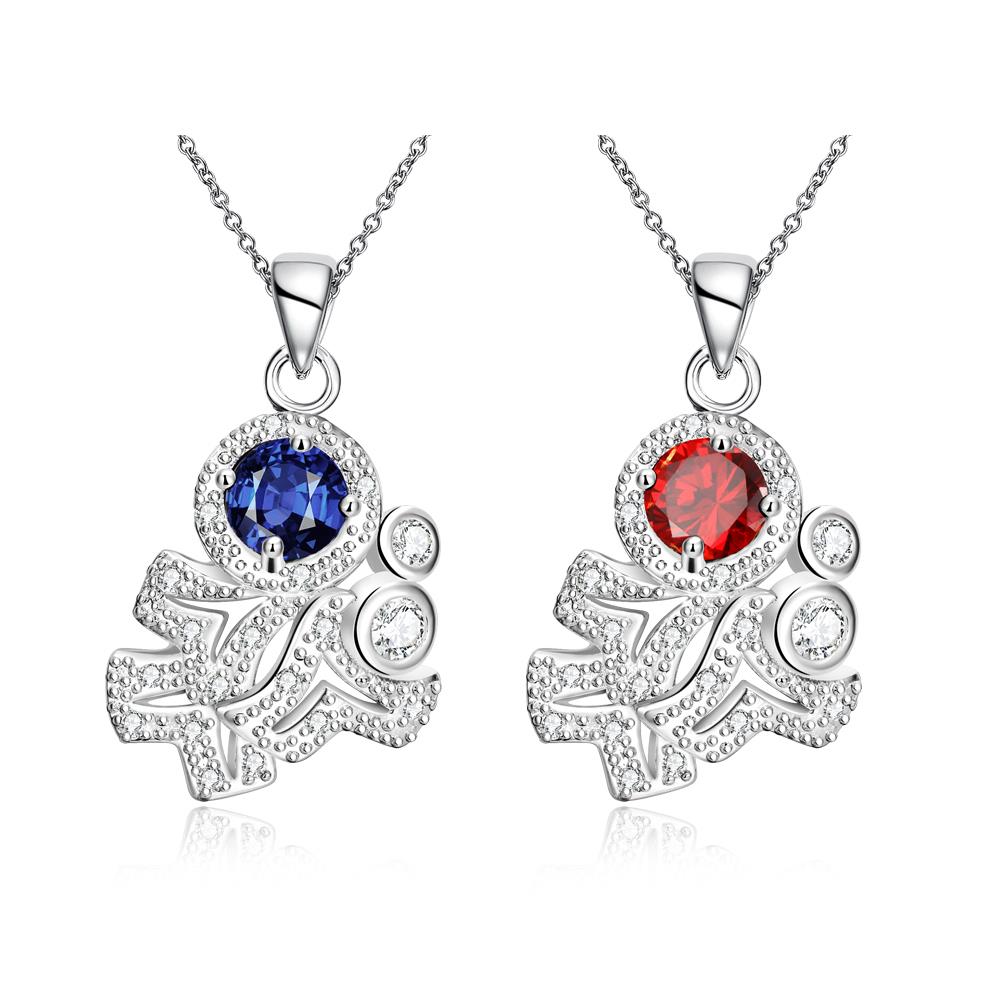 Wholesale Romantic Silver Plated blue CZ retro Necklace delicate hot sale women jewelry TGSPN011 5