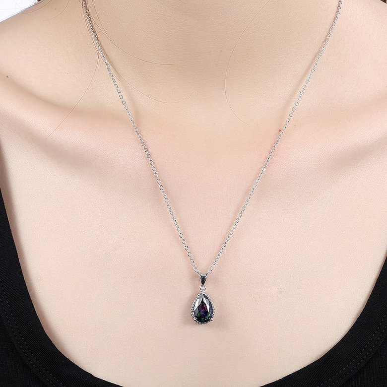 Wholesale Retro rhodium plated Water Drop CZ Necklace TGCZN004 4