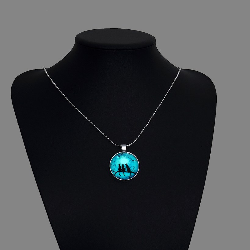 Wholesale Trendy Silver 3 Cats Noctilucent Necklace TGLP103 5