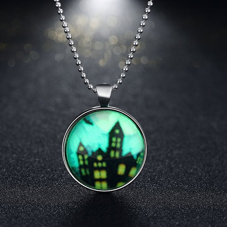 Wholesale Trendy Silver Haunted house Luminous Necklace TGLP135 1