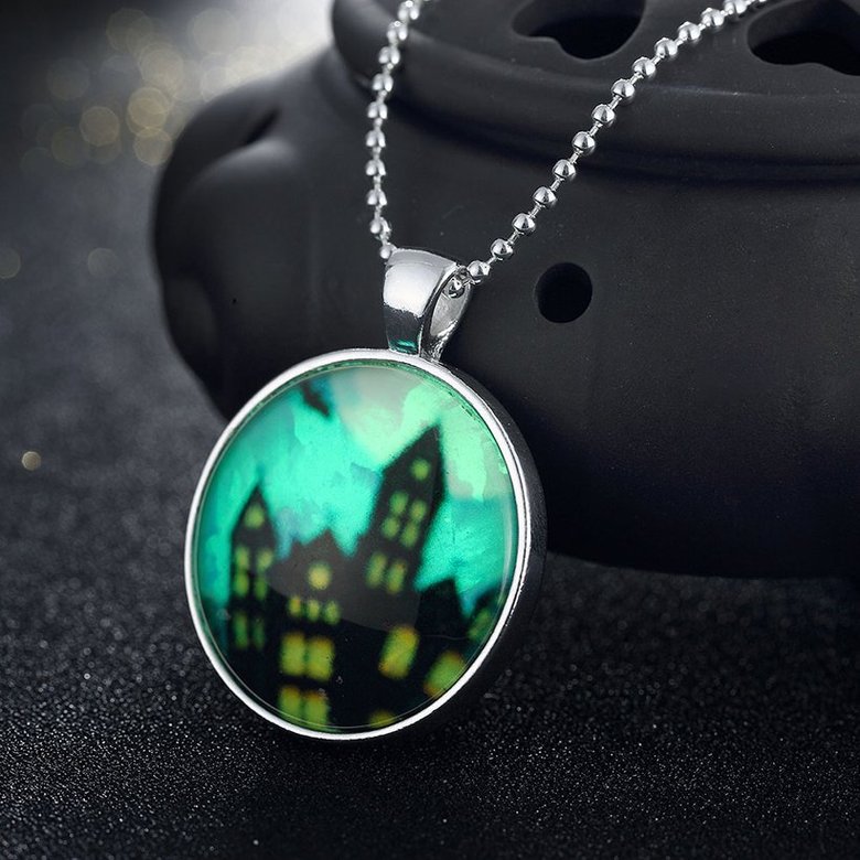 Wholesale Trendy Silver Haunted house Luminous Necklace TGLP135 2