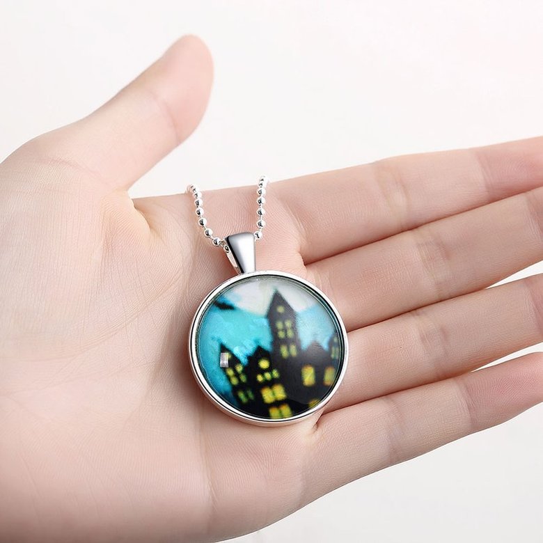 Wholesale Trendy Silver Haunted house Luminous Necklace TGLP135 4