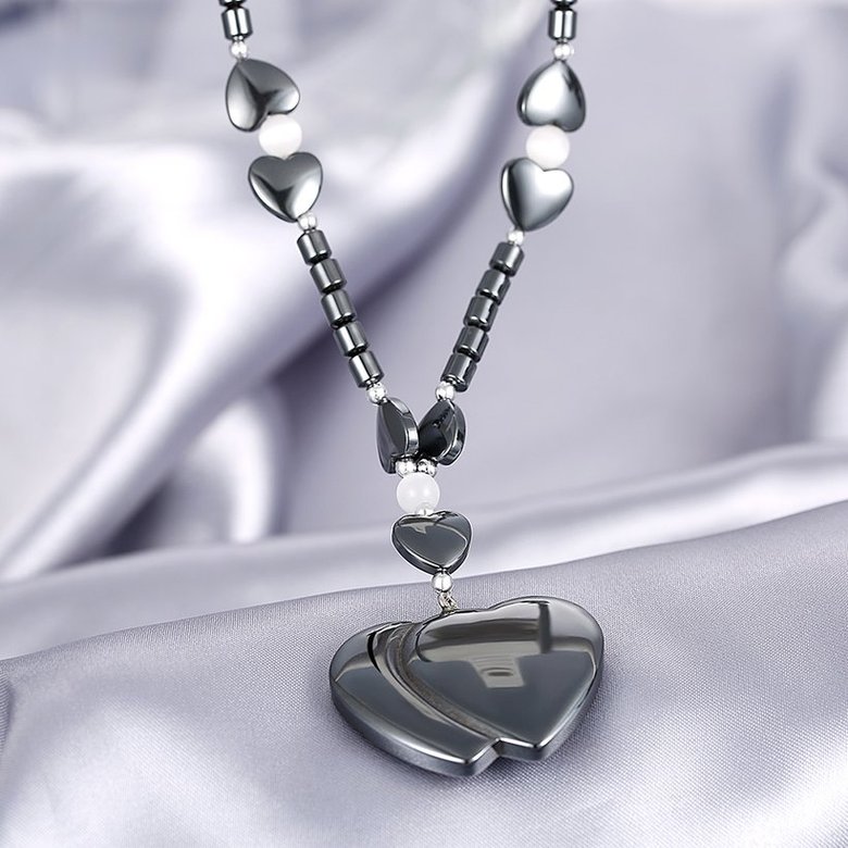 Wholesale Vintage Rhodium Heart Semi-precious Stone Necklace TGNSP020 1