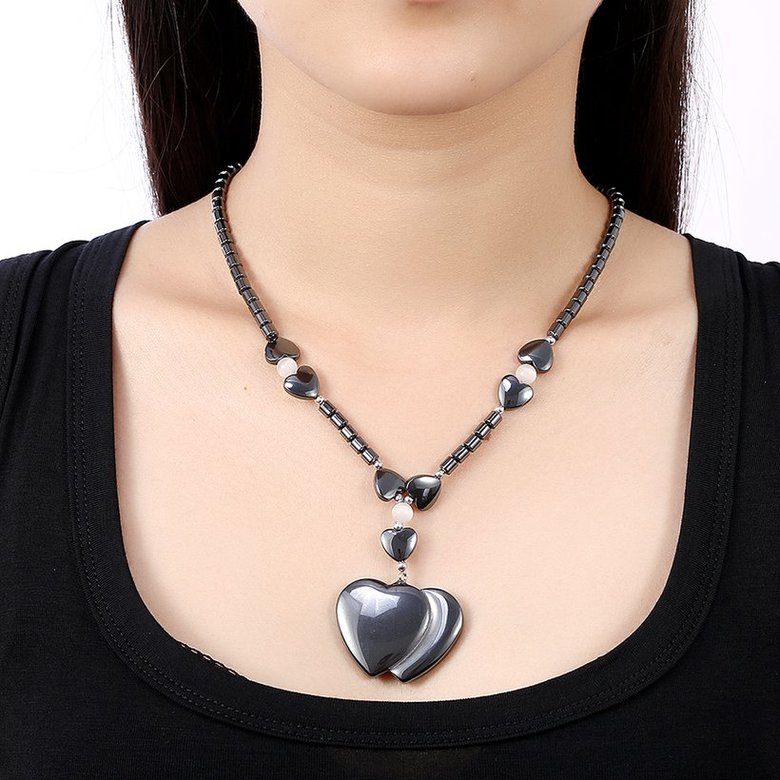 Wholesale Vintage Rhodium Heart Semi-precious Stone Necklace TGNSP020 4