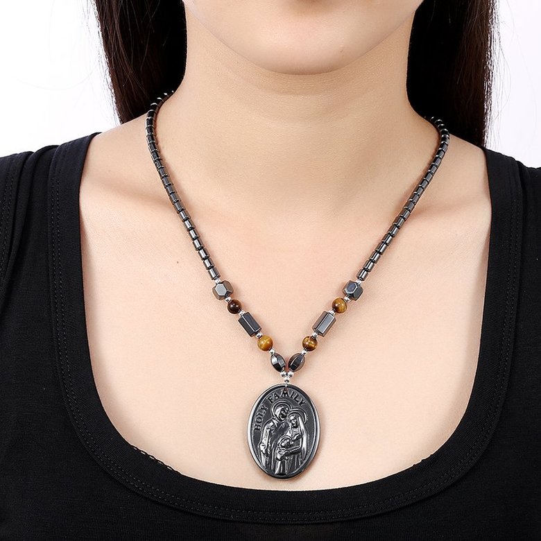 Wholesale Vintage Rhodium Figure Stone Necklace TGNSP029 4