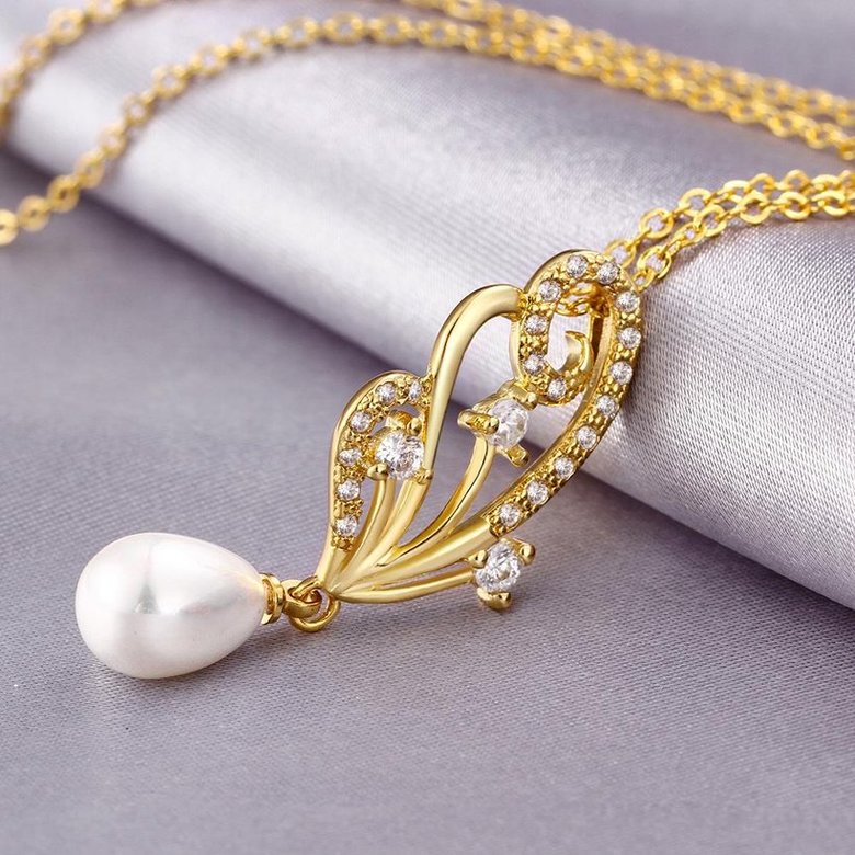 Wholesale Classic 24K Gold Bowknot Pearl Necklace TGPP054 2