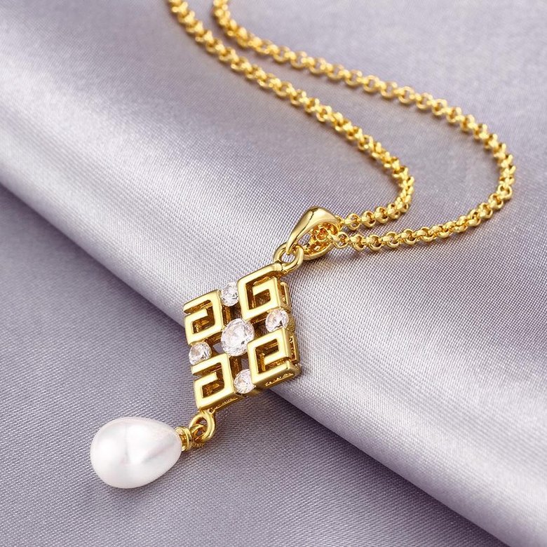 Wholesale Classic 24K Gold Geometric Pearl Necklace TGPP056 0