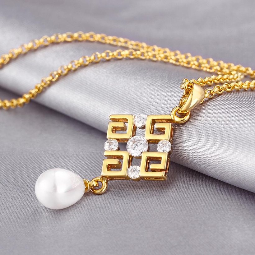 Wholesale Classic 24K Gold Geometric Pearl Necklace TGPP056 5