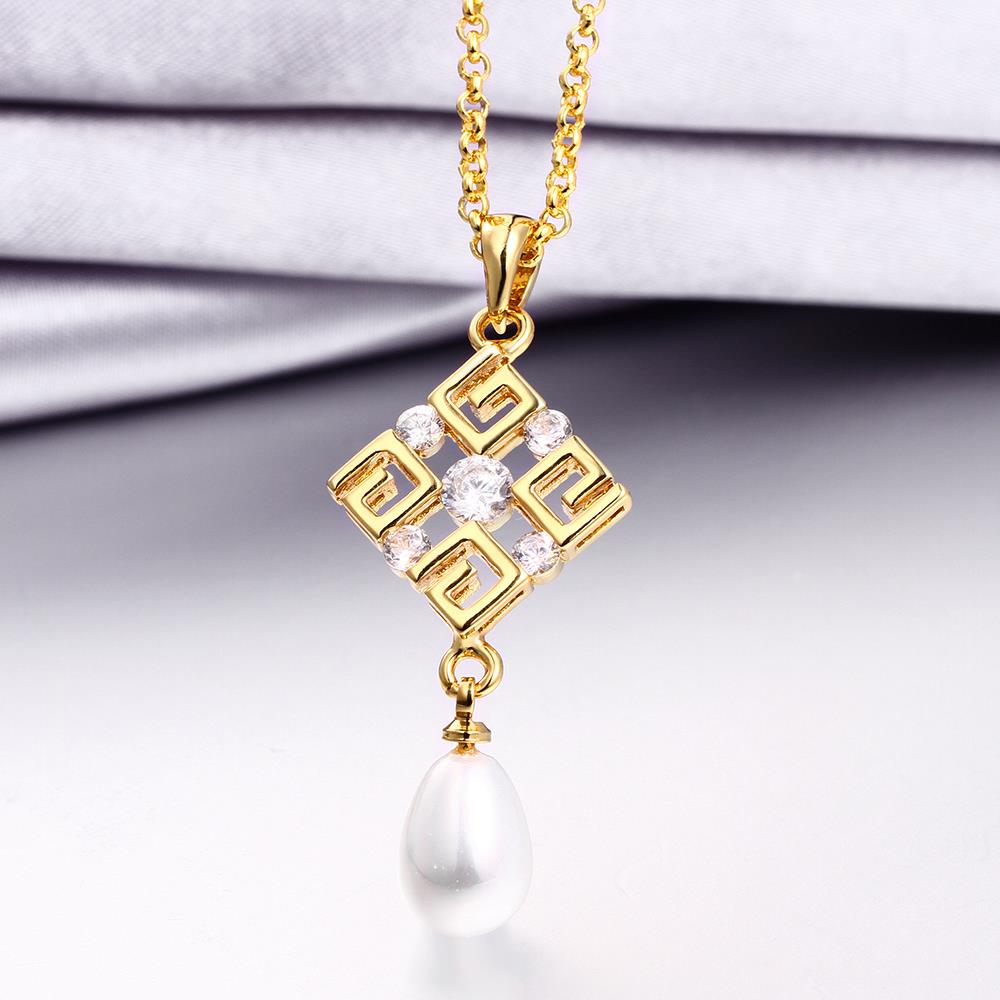Wholesale Classic 24K Gold Geometric Pearl Necklace TGPP056 6