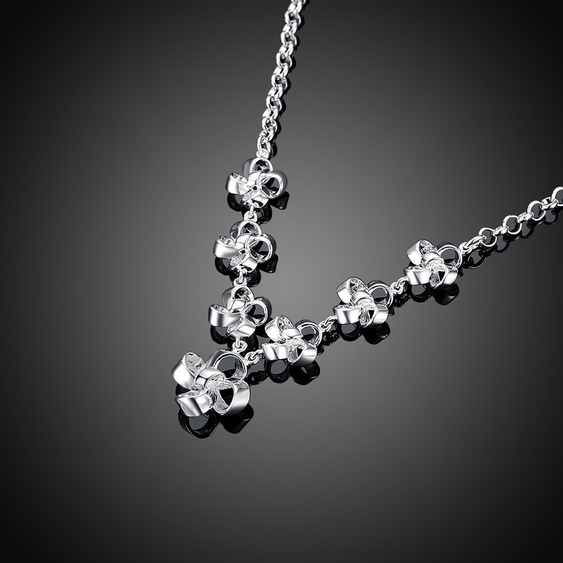 Wholesale Trendy Silver Bowknot CZ Necklace TGSPN483 1