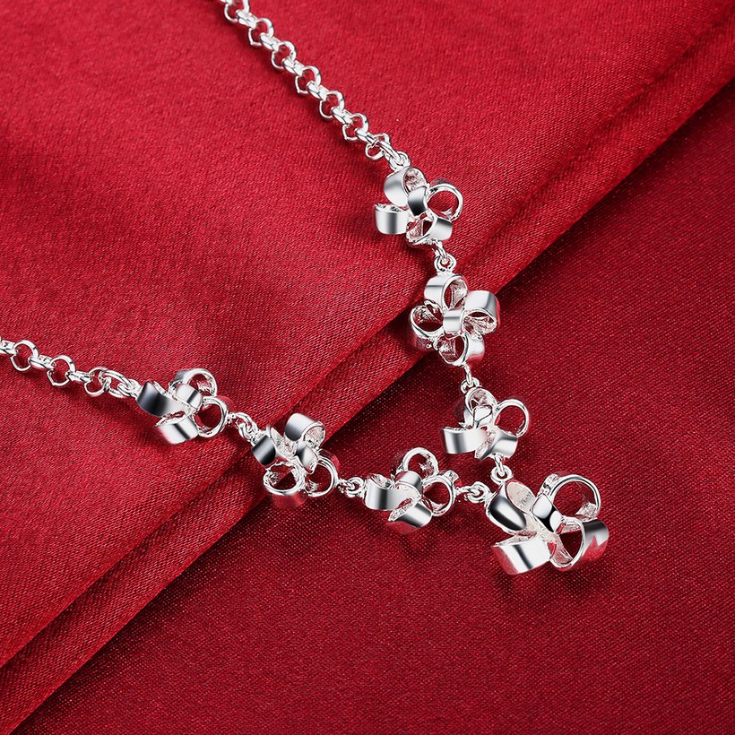 Wholesale Trendy Silver Bowknot CZ Necklace TGSPN483 2