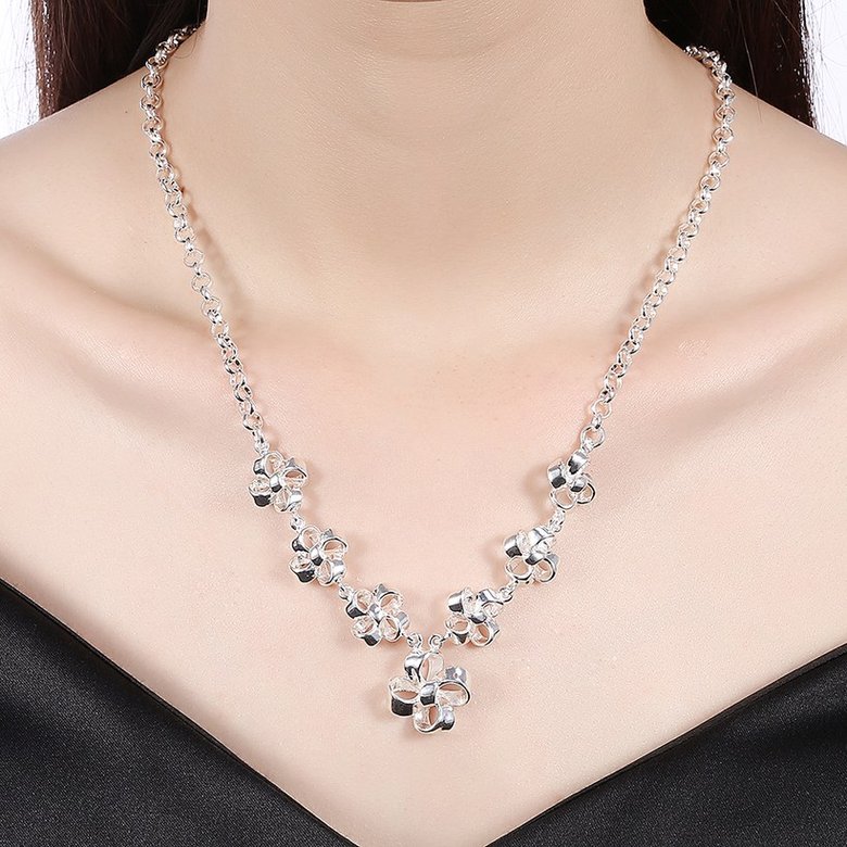 Wholesale Trendy Silver Bowknot CZ Necklace TGSPN483 4