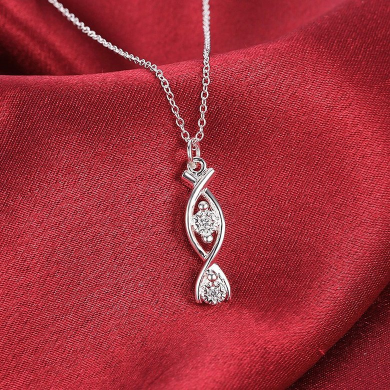 Wholesale Trendy Silver Geometric White CZ Necklace TGSPN508 3