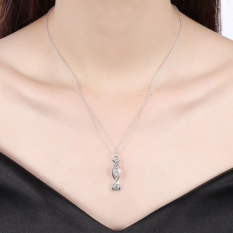 Wholesale Trendy Silver Geometric White CZ Necklace TGSPN508 4