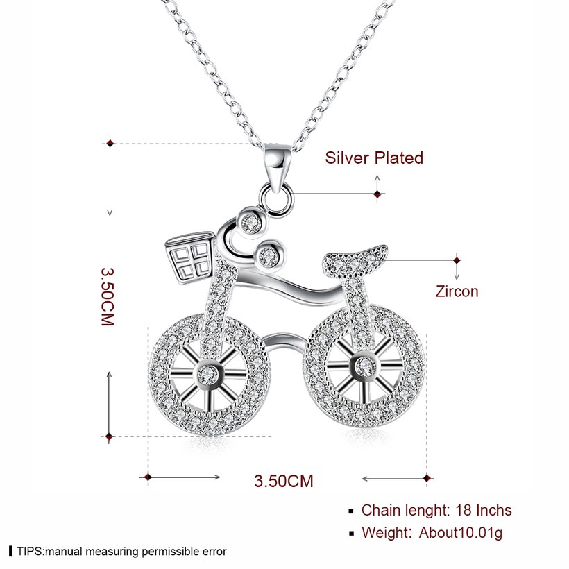 Wholesale Creative Bicycle Silver Geometric White CZ Necklace TGSPN522 0