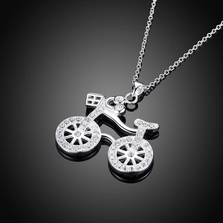 Wholesale Creative Bicycle Silver Geometric White CZ Necklace TGSPN522 1