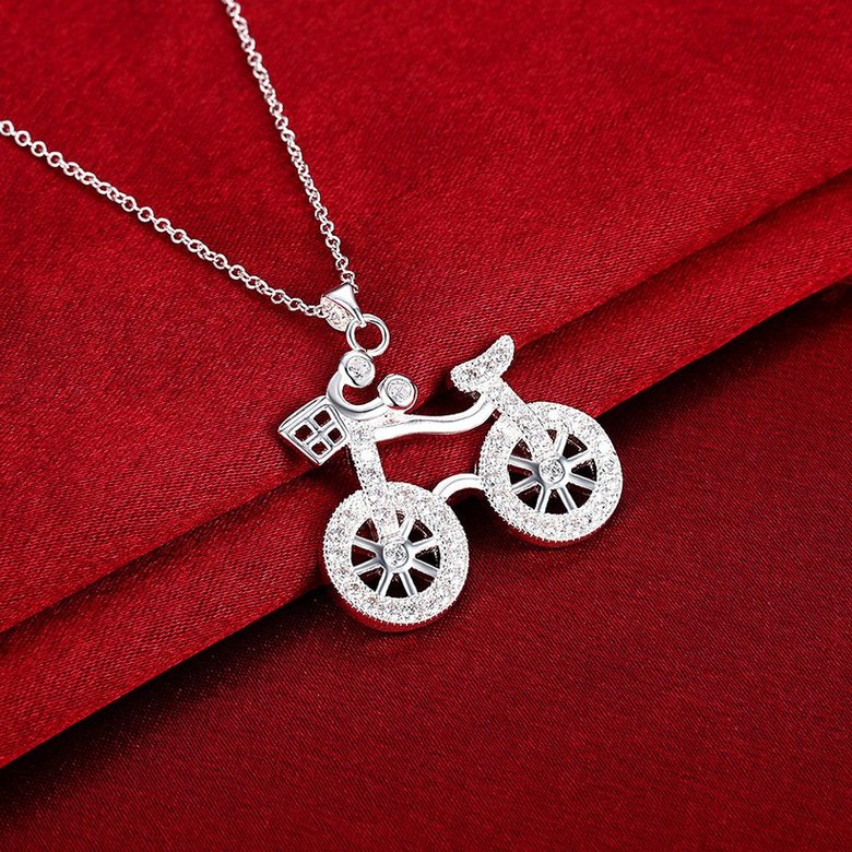 Wholesale Creative Bicycle Silver Geometric White CZ Necklace TGSPN522 2
