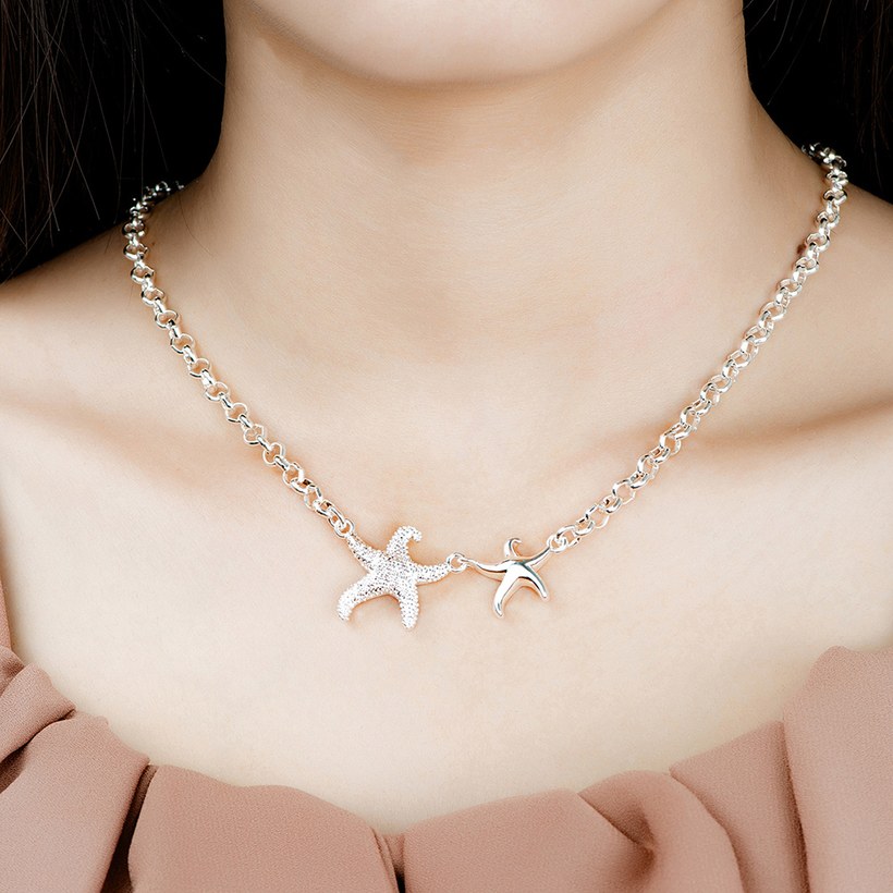 Wholesale Trendy Silver 2 Starfish Animal Necklace TGSPN531 4