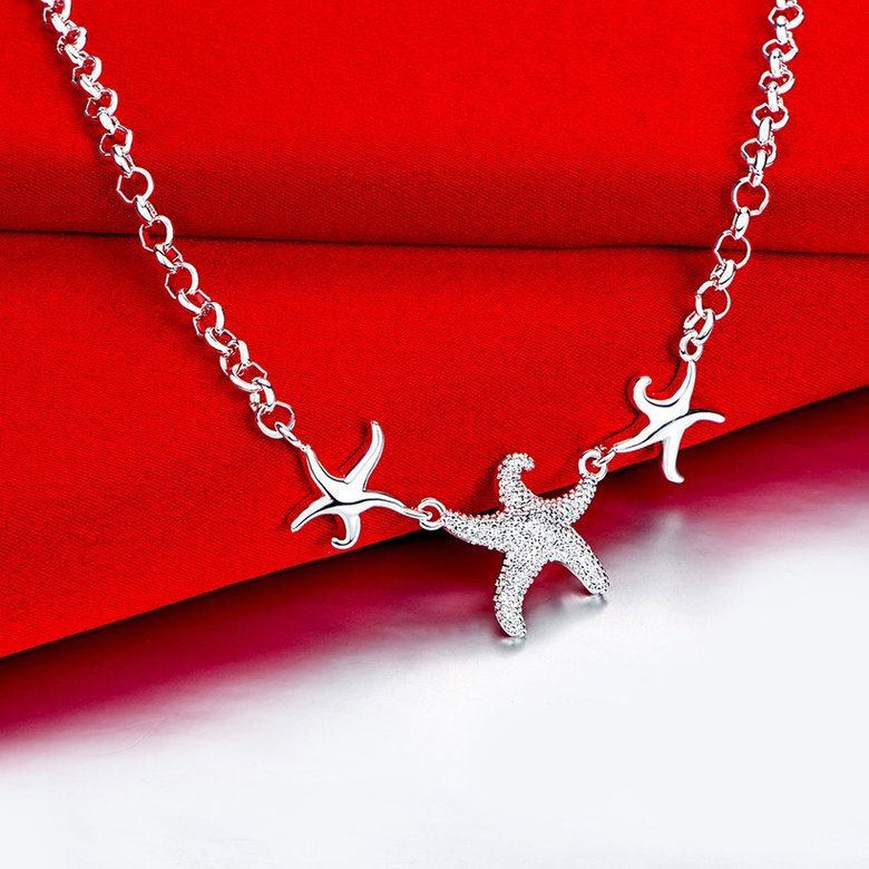 Wholesale Trendy Silver 3 Starfish Animal Necklace TGSPN535 2