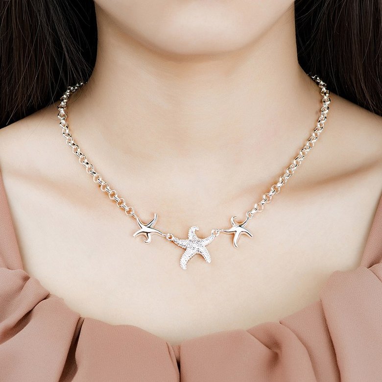 Wholesale Trendy Silver 3 Starfish Animal Necklace TGSPN535 4