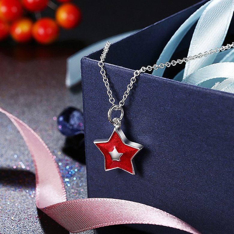 Wholesale Trendy Silver Red Star NecklaceChristmas Gift TGSPN579 1