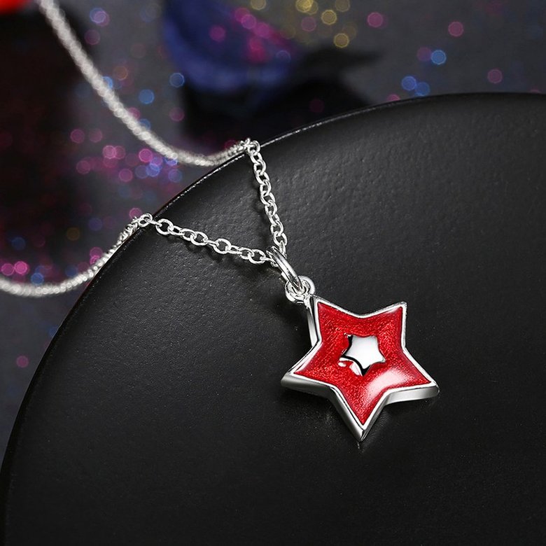 Wholesale Trendy Silver Red Star NecklaceChristmas Gift TGSPN579 2