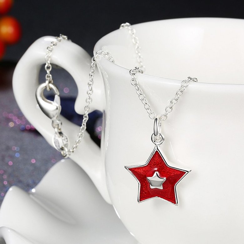 Wholesale Trendy Silver Red Star NecklaceChristmas Gift TGSPN579 3