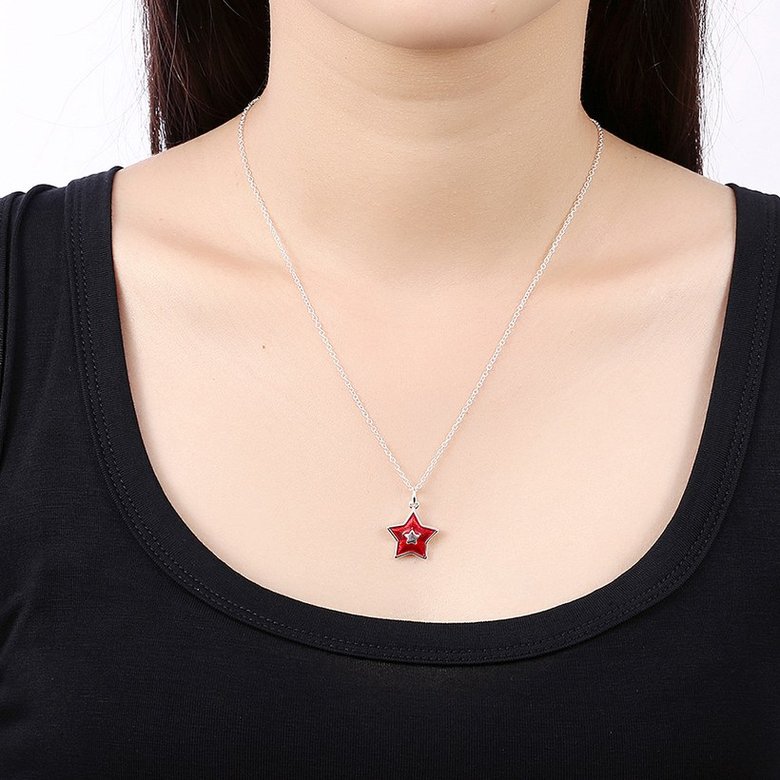 Wholesale Trendy Silver Red Star NecklaceChristmas Gift TGSPN579 4