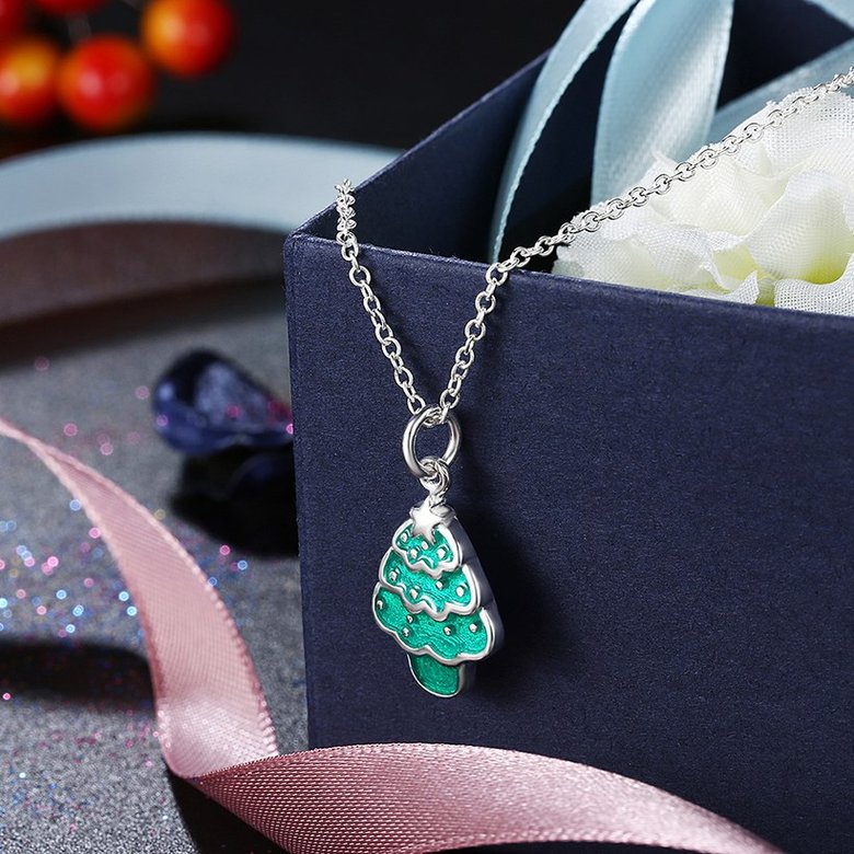 Wholesale Trendy Silver Green Tree NecklaceChristmas Gift TGSPN586 1