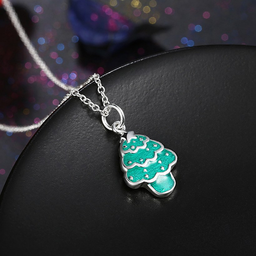 Wholesale Trendy Silver Green Tree NecklaceChristmas Gift TGSPN586 2