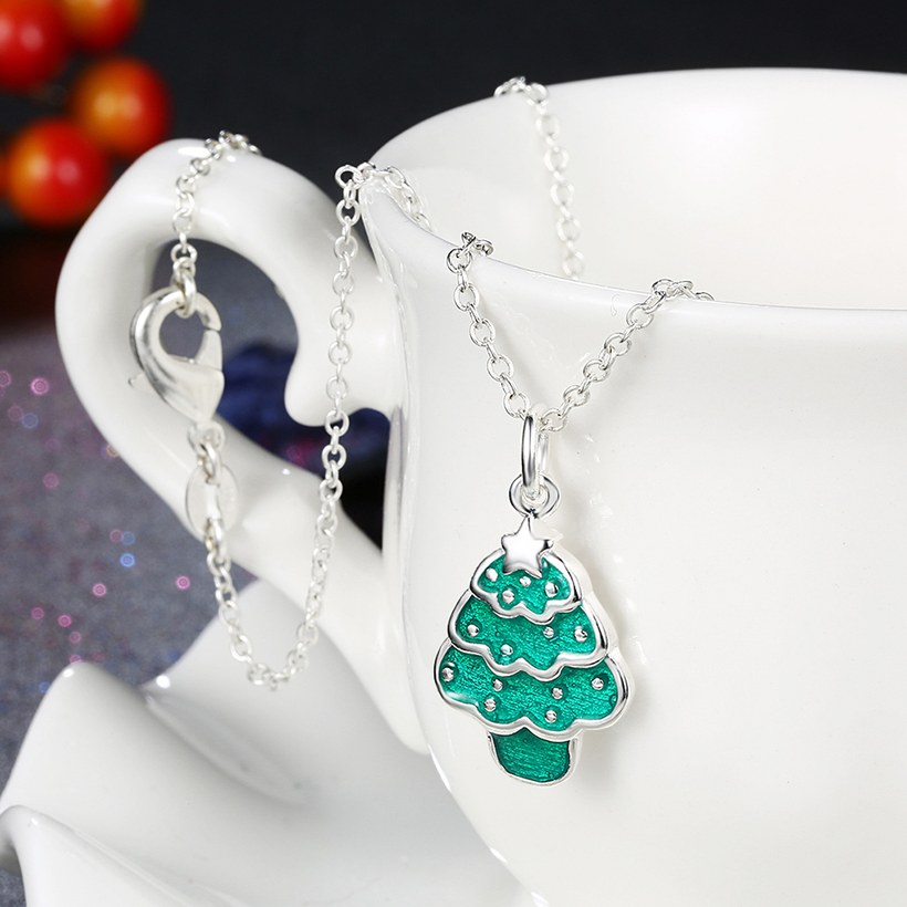 Wholesale Trendy Silver Green Tree NecklaceChristmas Gift TGSPN586 3
