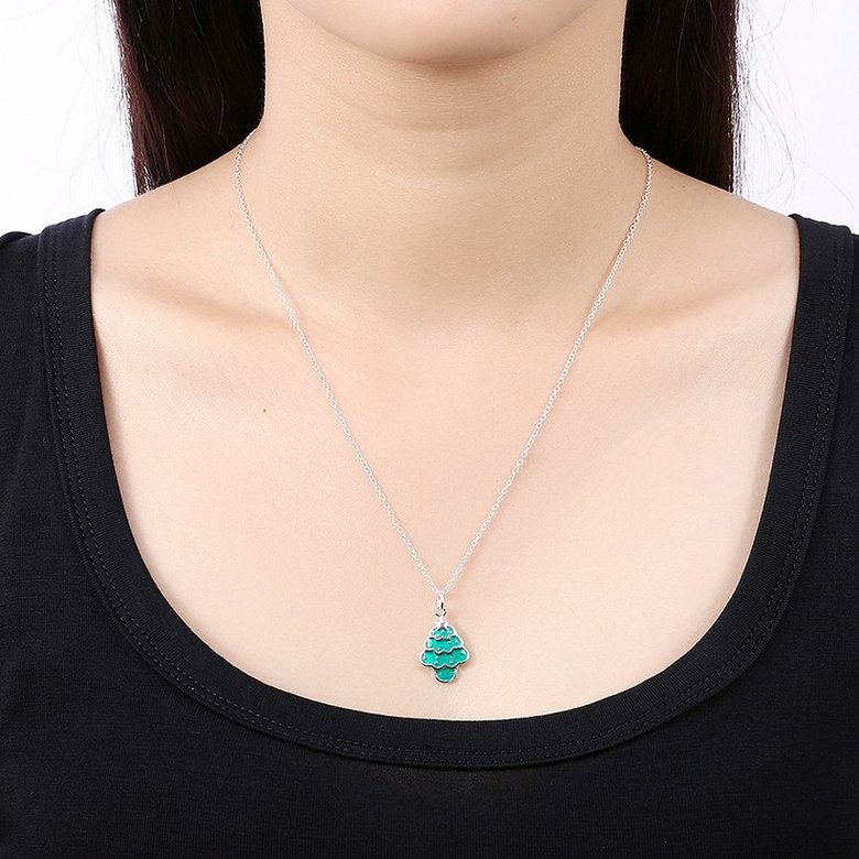 Wholesale Trendy Silver Green Tree NecklaceChristmas Gift TGSPN586 4