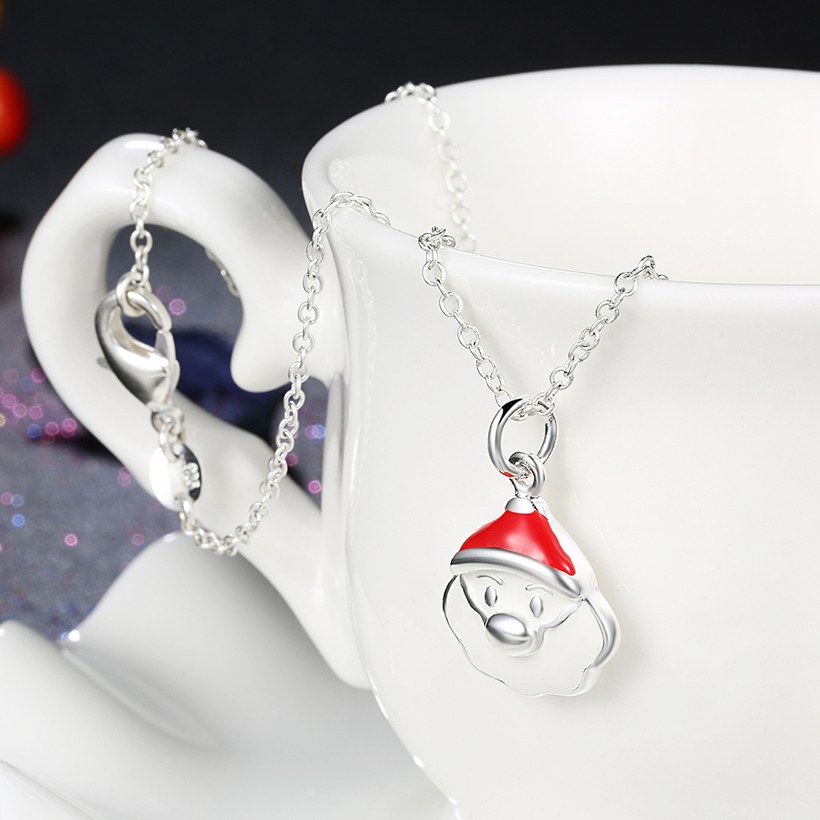 Wholesale Trendy Silver White Father Christmas Necklace Holiday Gift TGSPN614 4