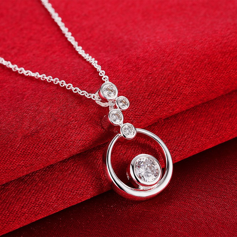 Wholesale Trendy Silver Round CZ Necklace TGSPN532 2