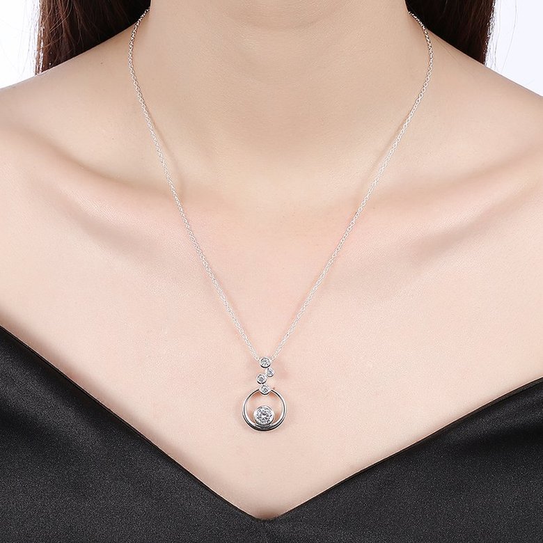 Wholesale Trendy Silver Round CZ Necklace TGSPN532 3