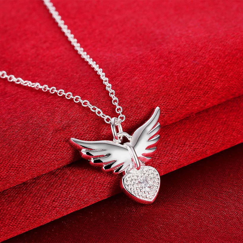 Wholesale Trendy Silver Heart CZ Necklace TGSPN536 2