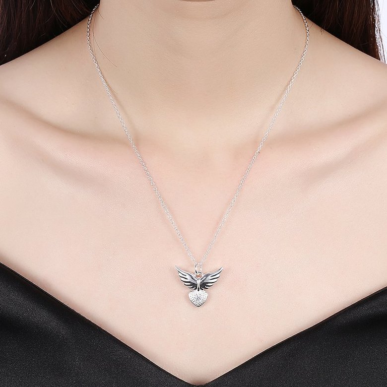 Wholesale Trendy Silver Heart CZ Necklace TGSPN536 3