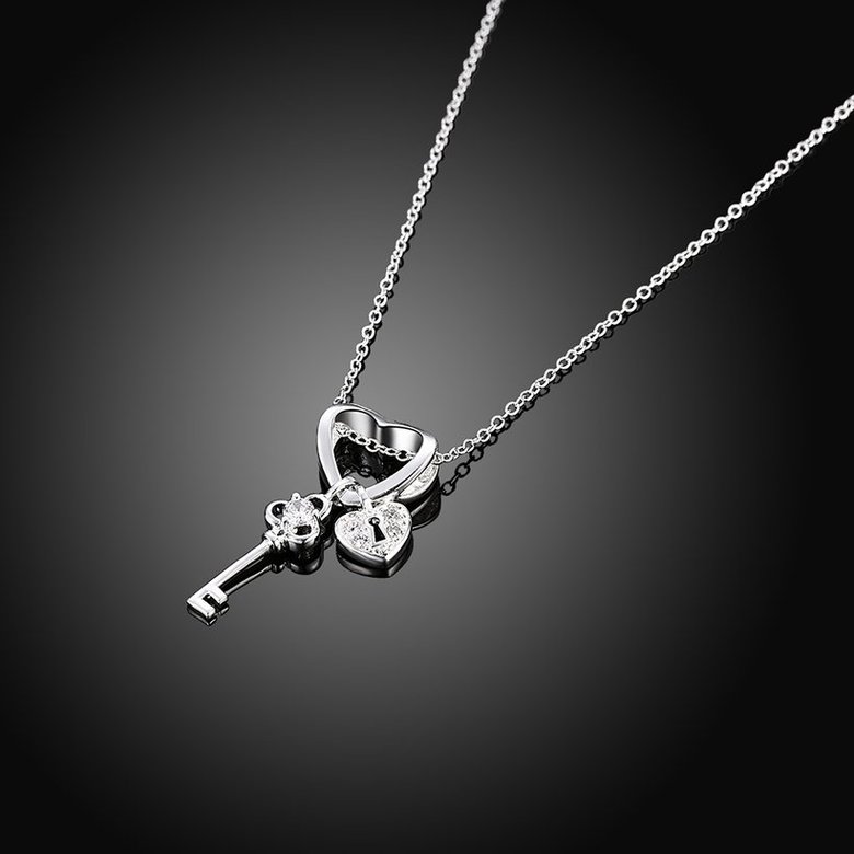 Wholesale Trendy Silver Key CZ Necklace TGSPN540 1