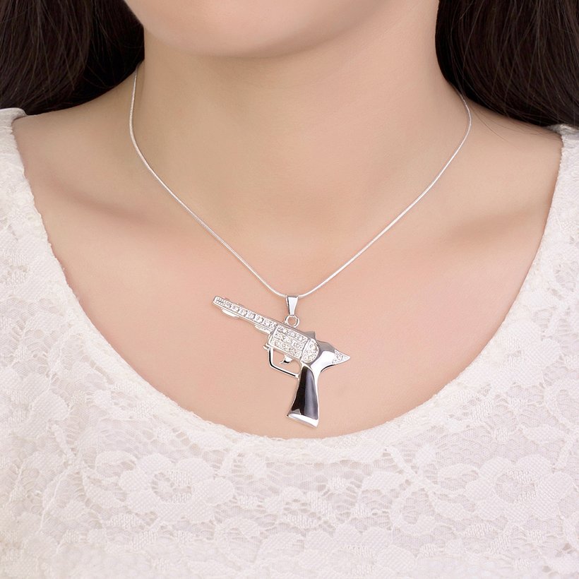 Wholesale Trendy Silver Gun Crystal Necklace TGSPN404 3