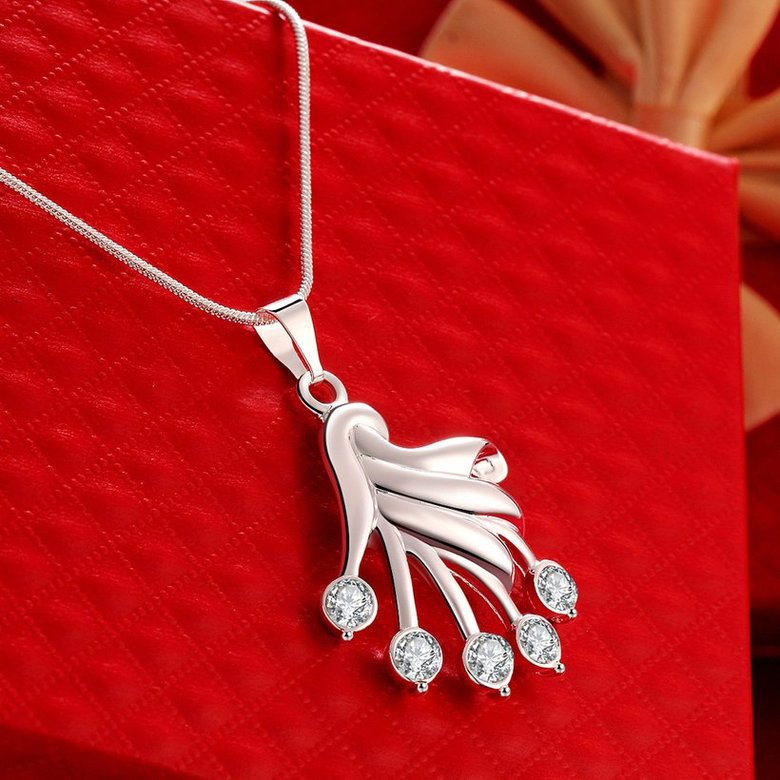 Wholesale Trendy Silver Fan Crystal Necklace TGSPN414 2