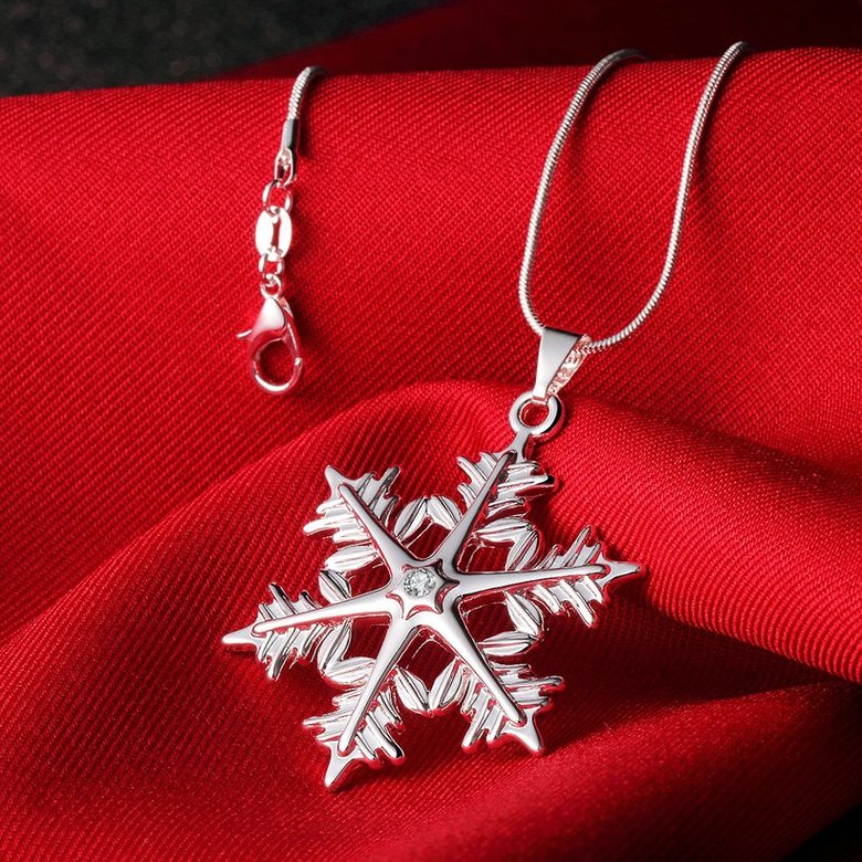 Wholesale Trendy Silver Snow Crystal Necklace TGSPN419 1