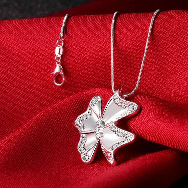Wholesale Trendy Silver Bowknot Crystal Necklace TGSPN424 1