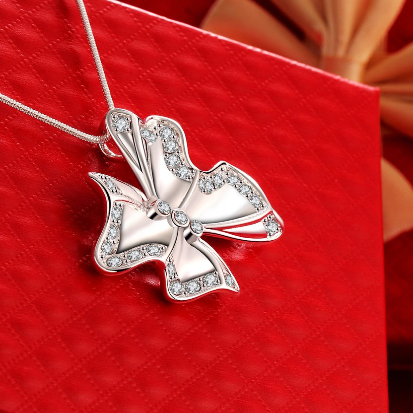 Wholesale Trendy Silver Bowknot Crystal Necklace TGSPN424 3