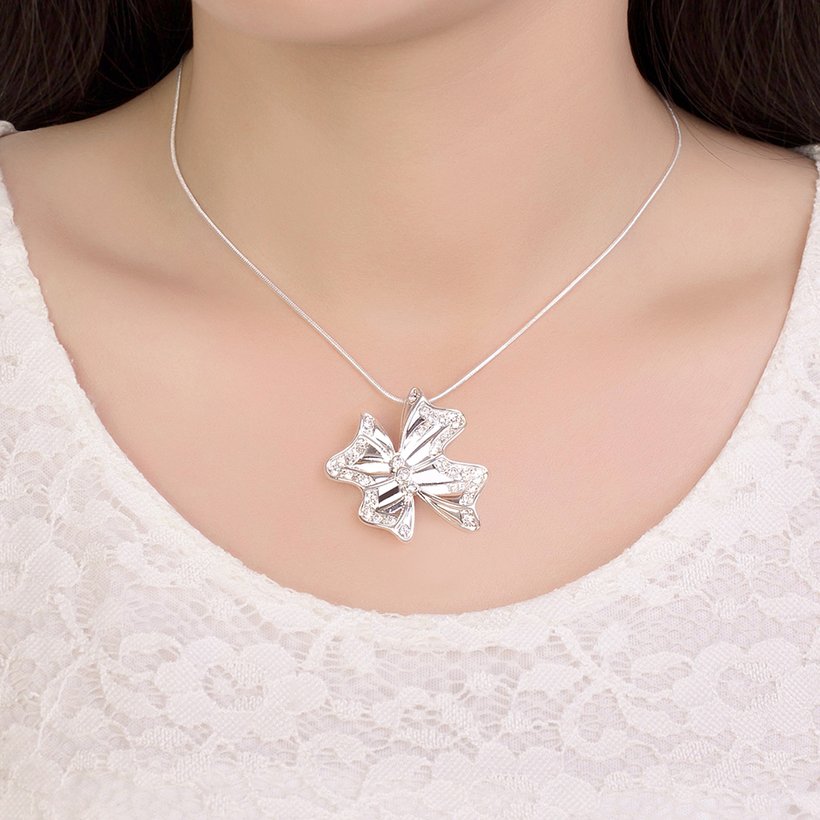 Wholesale Trendy Silver Bowknot Crystal Necklace TGSPN424 4