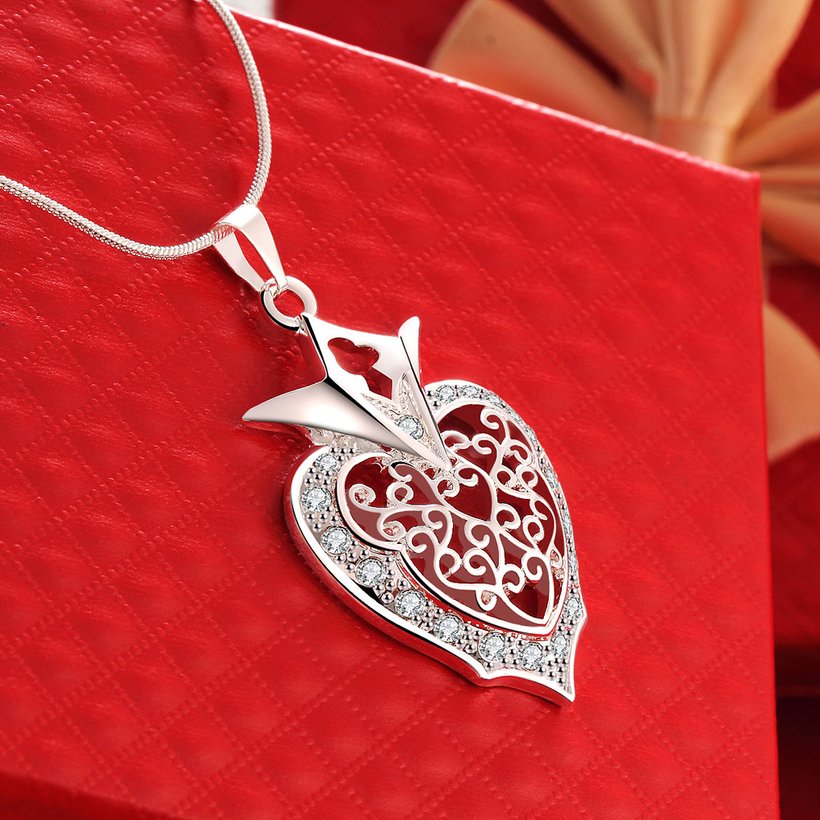 Wholesale Trendy Silver Heart Crystal Necklace Free Shipping TGSPN429 3
