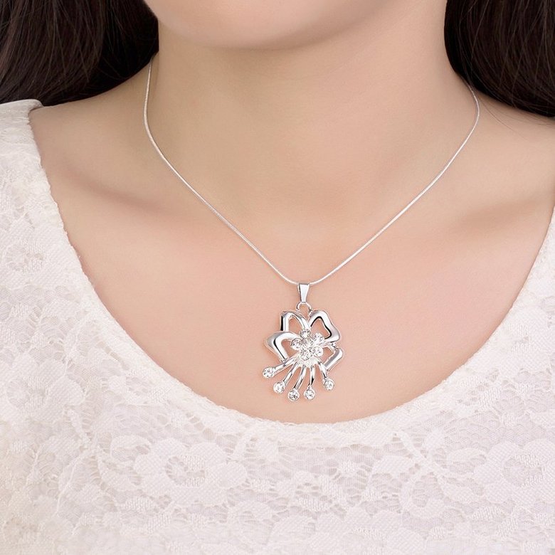 Wholesale Fashion Silver Hollow Bow Crystal Necklace Free Shipping TGSPN454 4