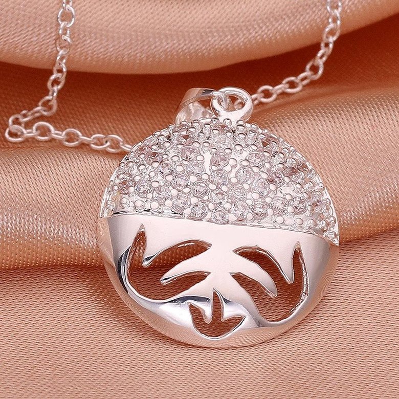 Wholesale Trendy Silver Round CZ Necklace TGSPN430 2