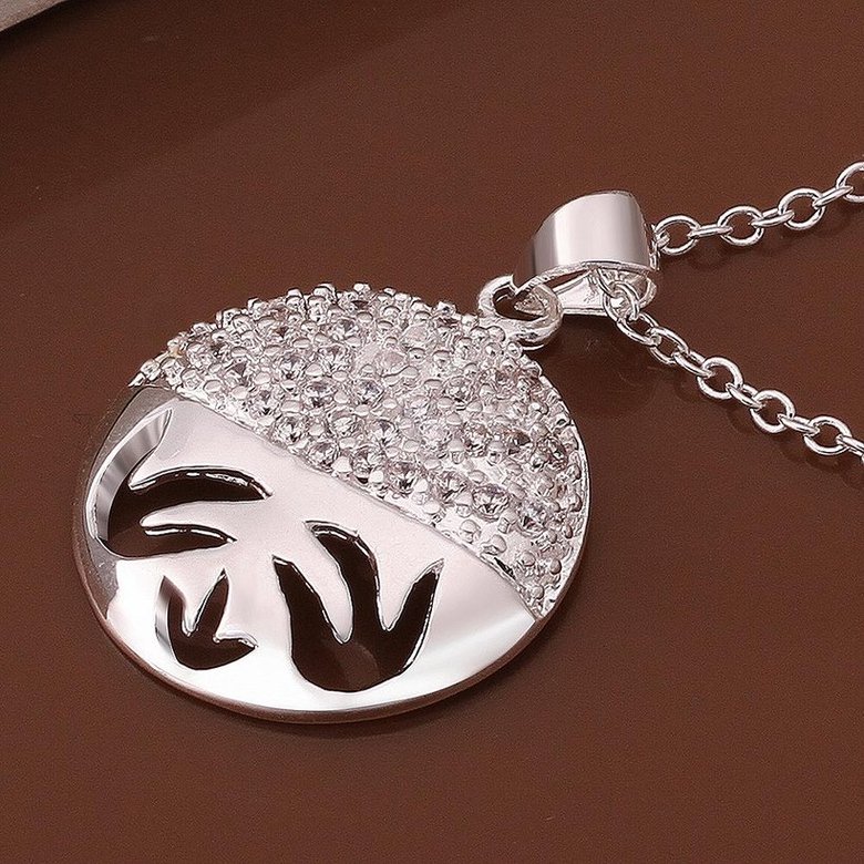 Wholesale Trendy Silver Round CZ Necklace TGSPN430 3